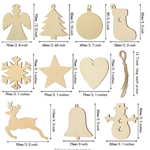 Unfinished boxwood Christmas ornaments set with twine for DIY crafts and holiday decor