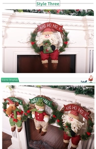 Nordic Christmas wreaths set with plush Santa, Snowman, and Reindeer on rattan rings