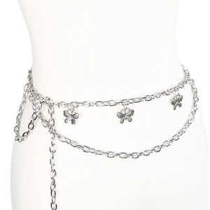 Silberne mehrlagige Schmetterling Kettengürtel für Damen, eleganter Metall Taillengürtel