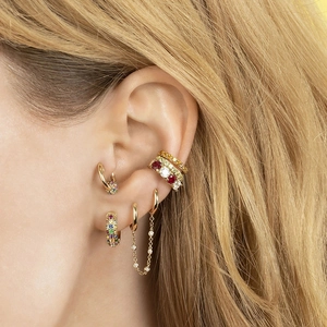 S925 sterling silver gold hoop earrings set with colorful zircon stones in layered style