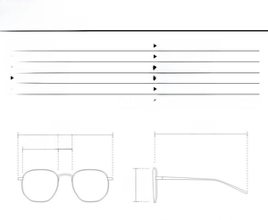 Detailed size specifications and structural diagram for retro square sunglasses