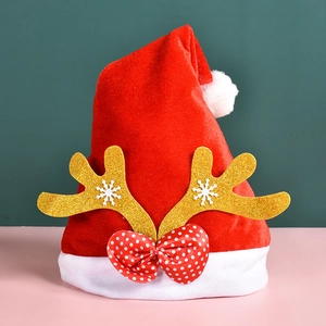 Luminous red Santa hat with glitter gold reindeer antlers and polka dot bow detail