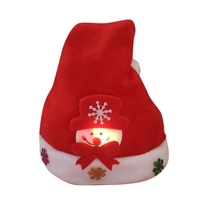 Luminous red plush Santa hat with glowing snowman and colorful snowflake patterns
