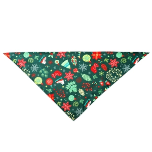 Green Christmas dog bandana with stars and pine cones pattern on a white background