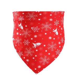 Red Christmas pet bandana with white snowflake and star patterns for dogs and cats