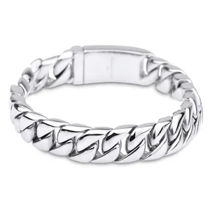 Men Cuban Link Bracelet 316L Stainless Steel Heavy Thick Chain Hip Hop Punk Industrial Style Streetwear Jewelry
