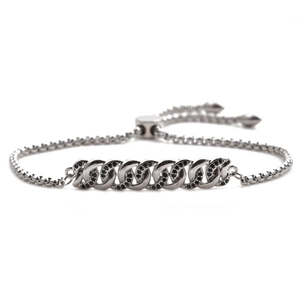Adjustable box chain bracelet for men featuring black zircon micro-pave Cuban link bar