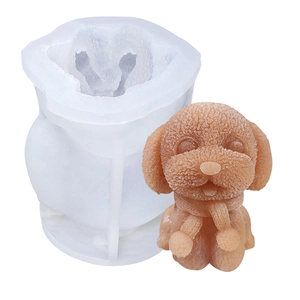 3D Teddy dog silicone mold with finished brown puppy figure for DIY soap and candle making