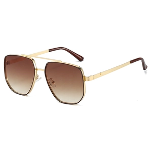 Retro Doppelsteg Pilotenbrille mit goldenem Metallrahmen und braunem Farbverlauf