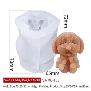 Teddy dog silicone mold for DIY ice and candles, including detailed product dimensions