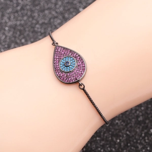 Men Evil Eye bracelet with pink and blue stones on a black box chain for daily wear