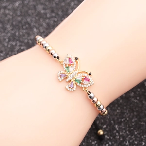 Butterfly Bracelet Copper Micro Paved Colorful Cubic Zirconia Adjustable Bead Chain Fashion Bohemia Jewelry For Women