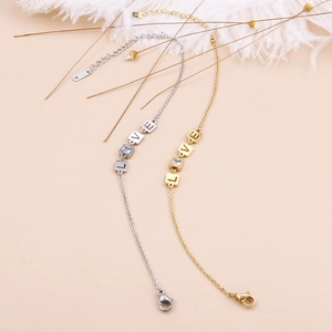Minimalist LOVE letter adjustable bracelet in gold and silver steel with zircon
