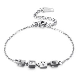 Women Minimalist Stainless Steel LOVE Letter Cube Bracelet Fashion Zirconia Adjustable Jewelry Elegant Accessory Gift