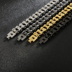 Four metallic finish options for men's rhombus bicycle chain bracelets in punk style