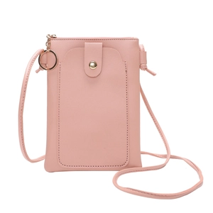 Petit sac bandoulière rose en cuir PU pour téléphone avec poche avant et bouton