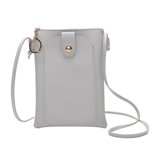 Mini sac bandoulière gris en cuir PU pour téléphone avec anneau doré et design minimaliste