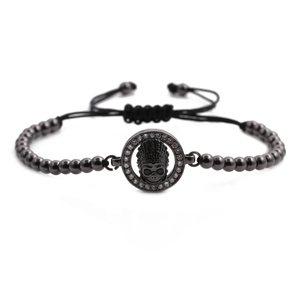 Skull Bracelet Copper Micro Pave Zircon Adjustable Braided Rope Gothic Punk Jewelry Men Women Halloween Accessory