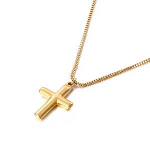 Elegant gold-tone cross pendant on box chain necklace, minimalist punk style jewelry