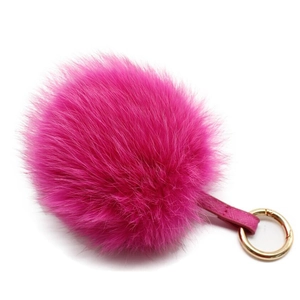 Porte-clés pompon en fourrure de renard rose avec anneau doré, accessoire de sac doux