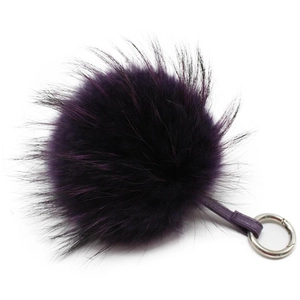 Pendentif pompon en fourrure de renard violet foncé avec anneau en métal argenté