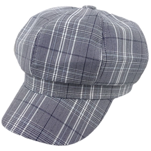 Classic blue plaid newsboy cap featuring a vintage eight-panel design with a short brim