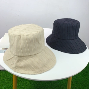 Chapeau Bob En Coton Rayé Pour Femme Large Bord Protection Solaire Texture Style Pastoral Extérieur