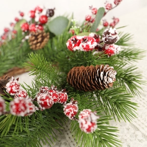 50cm Christmas wreath with snowy red berries, pine cones and green eucalyptus leaves