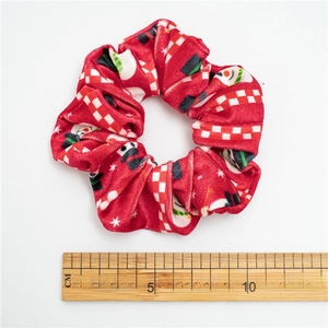 Christmas velvet hair scrunchie with snowman patterns and 10cm diameter measurement
