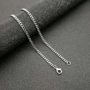 Polished silver titanium steel Cuban link chain necklace with secure lobster clasp closure