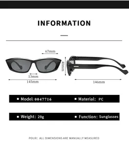 Detailed size guide for cat eye sunglasses with frame dimensions and lens measurements