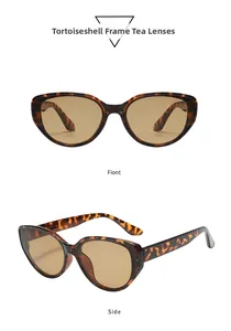 Detailed front and side views of vintage tortoiseshell cat-eye sunglasses with tea lenses