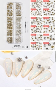 Flatback nail art rhinestones set with mixed sizes in a 12-grid storage box