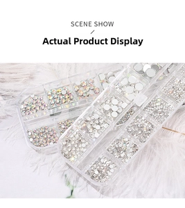Flatback AB crystal rhinestones in 12-grid storage box for nail art decoration