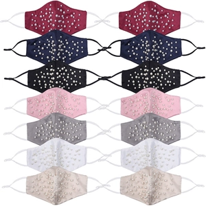 Variety of satin face masks with pearl decor in seven colors and adjustable ear loops