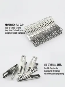 Close-up of stainless steel multi-purpose flat clips with strong metal spring tension