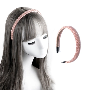 Pink crystal beaded headband with four rows of sparkling rhinestones for women