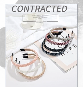 Detail of luxury four-row crystal beaded headbands in various elegant colors