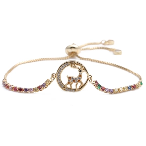 Elegant gold reindeer bracelet with micro-paved zircons and colorful gemstones for women