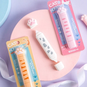 Macro view of Cat Morning 2-in-1 correction tape and glue pen in cute macaron colors