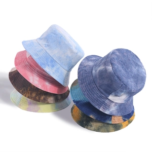 Corduroy Bucket Hat Tie Dye Print Casual Outdoor Sun Protection Fisherman Cap For Women And Men Foldable Fashion