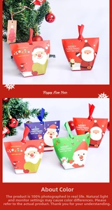Detail of colorful Christmas gift bags with ribbon handles and holiday illustrations
