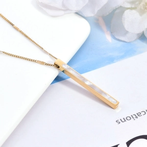Elegant titanium steel gold bar necklace with white shell inlay for a minimalist look