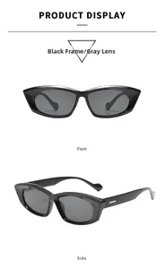 Detailed view of retro black cat-eye sunglasses featuring high-quality gray PC lenses