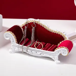 European style white resin sofa jewelry stand with red velvet for rings and earrings