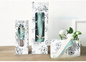 Detailed jewelry display stands with gift packaging in mint green polka dot and lace fabric