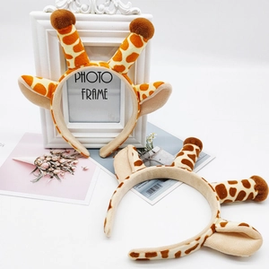 Cute Cartoon Animal Ears Headband Plush Giraffe Reindeer Elephant Horns Hair Hoop For Face Washing Party Cosplay Women Girls