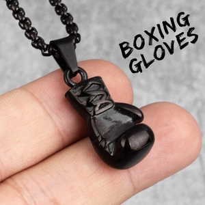 3D vintage black stainless steel boxing glove pendant necklace for men with bead chain