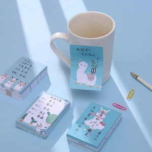 Creative alpaca sticky notes set with healing cactus and cloud illustrations for office use