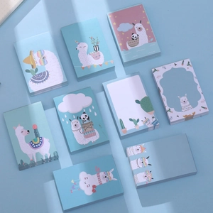 Set of cute cartoon alpaca and panda sticky notes with colorful creative illustrations